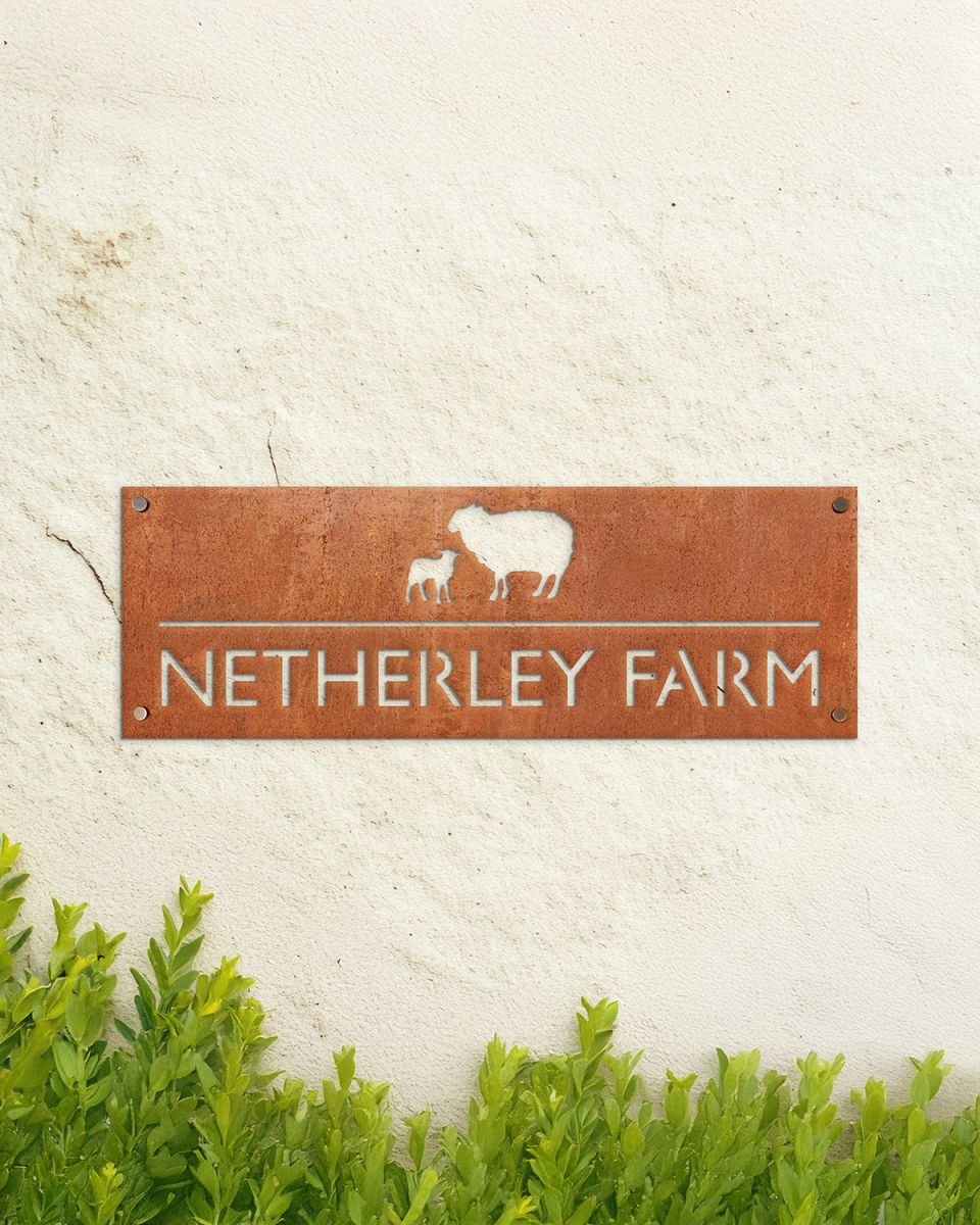 Sheep & Lamb House Name Sign Created From Corten Steel 