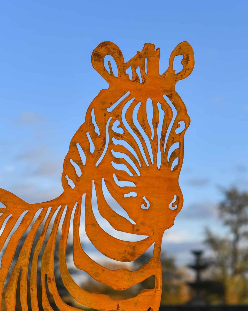 Close-Up of Sheet Steel Rustic Zebra Garden Silhouette - 125cm
