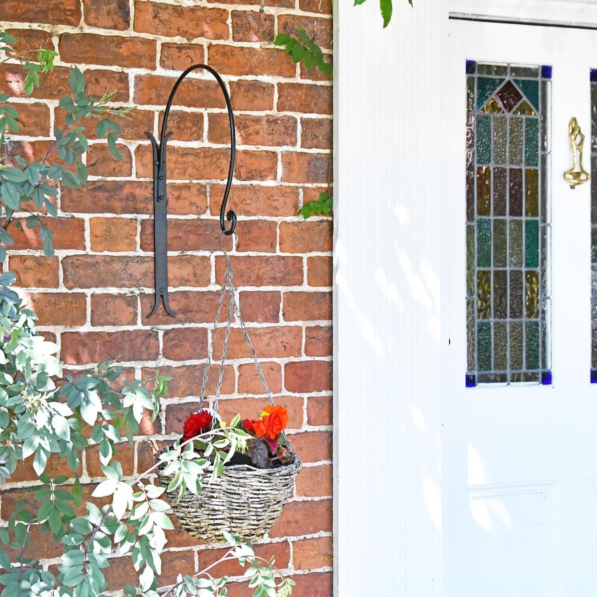 "Shepherds Crook" Hanging Basket Wall Bracket in Situ by the Front Door