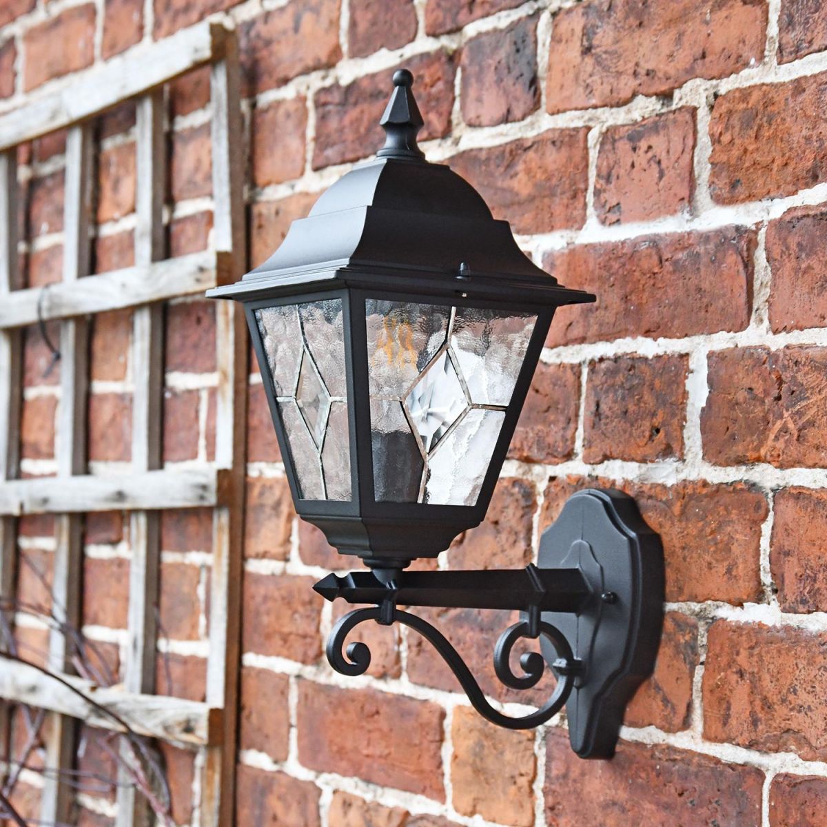 Traditional Black Bottom Fix Wall Lantern in Situ on the Front of a House