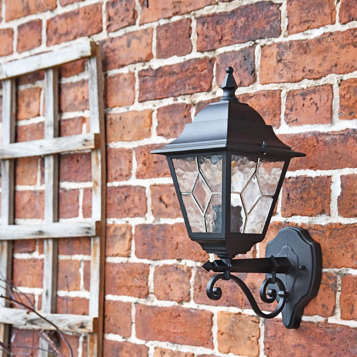 Traditional Black Wall Lantern with Ornate Bottom Fix Bracket