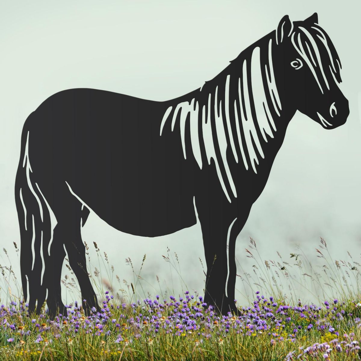 Black Sheet Steel Silhouette with Shetland Pony Design