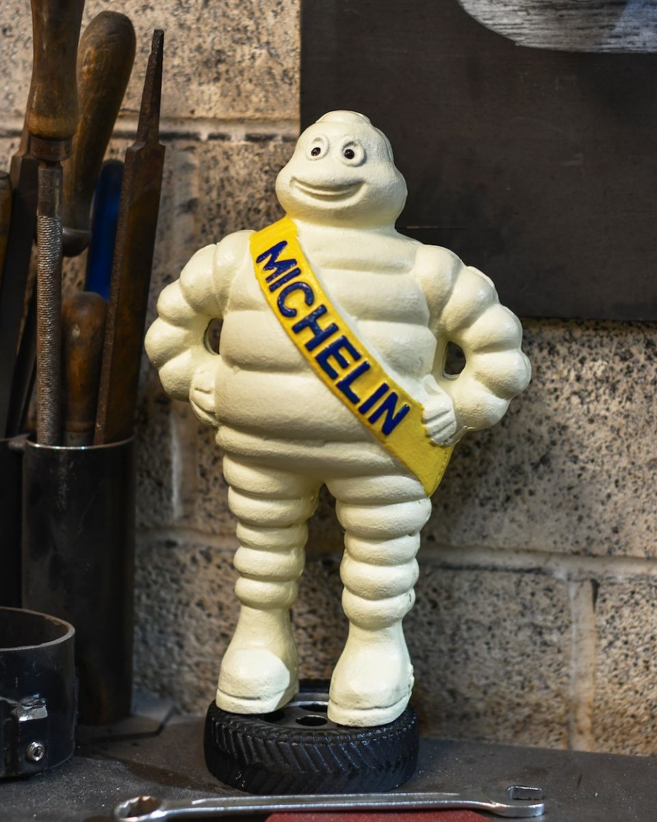 side angle of Michelin man statue side angle of Michelin man statue