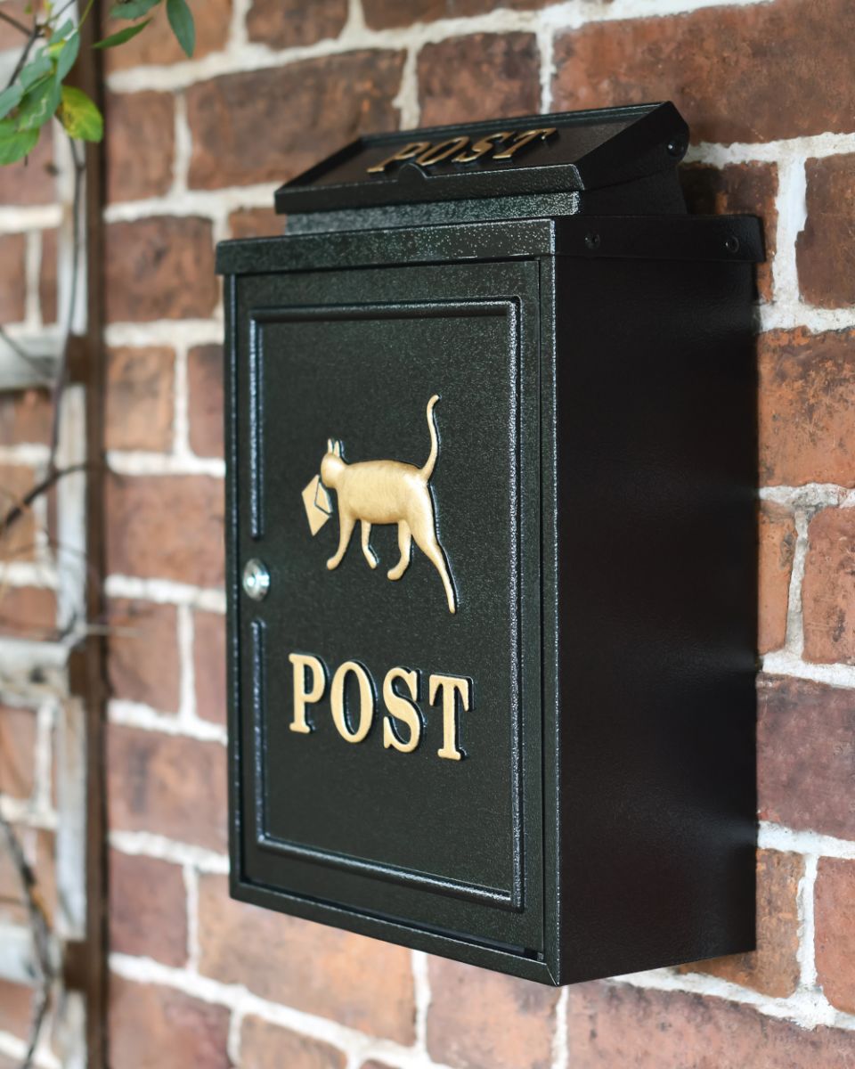 Side Of The Black Oxford "Tabby Times" Wall Mounted Post Box