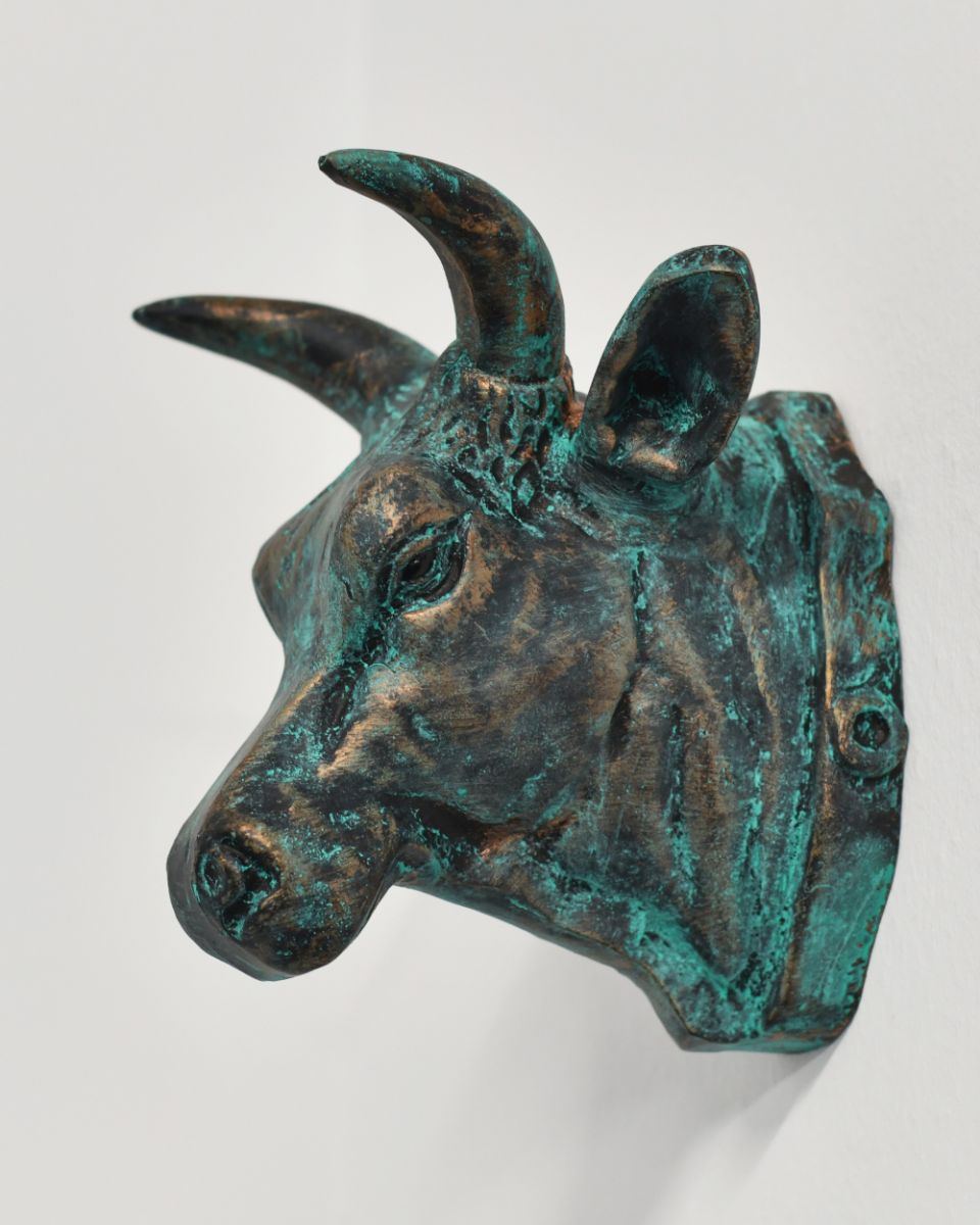 Cast Iron Bull Wall Art Finished In A Verdigris Finish