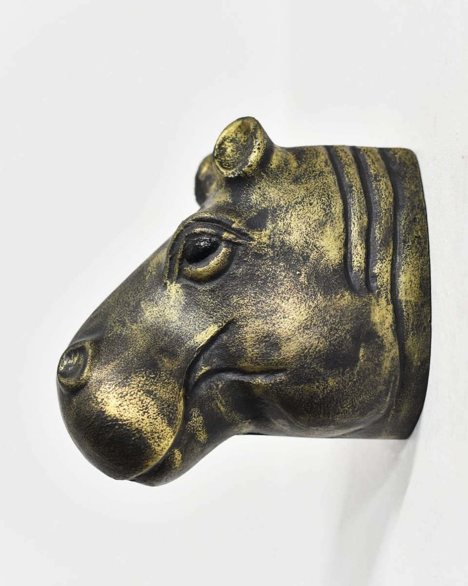Side view of Black & Gold Hippo Wall Bust