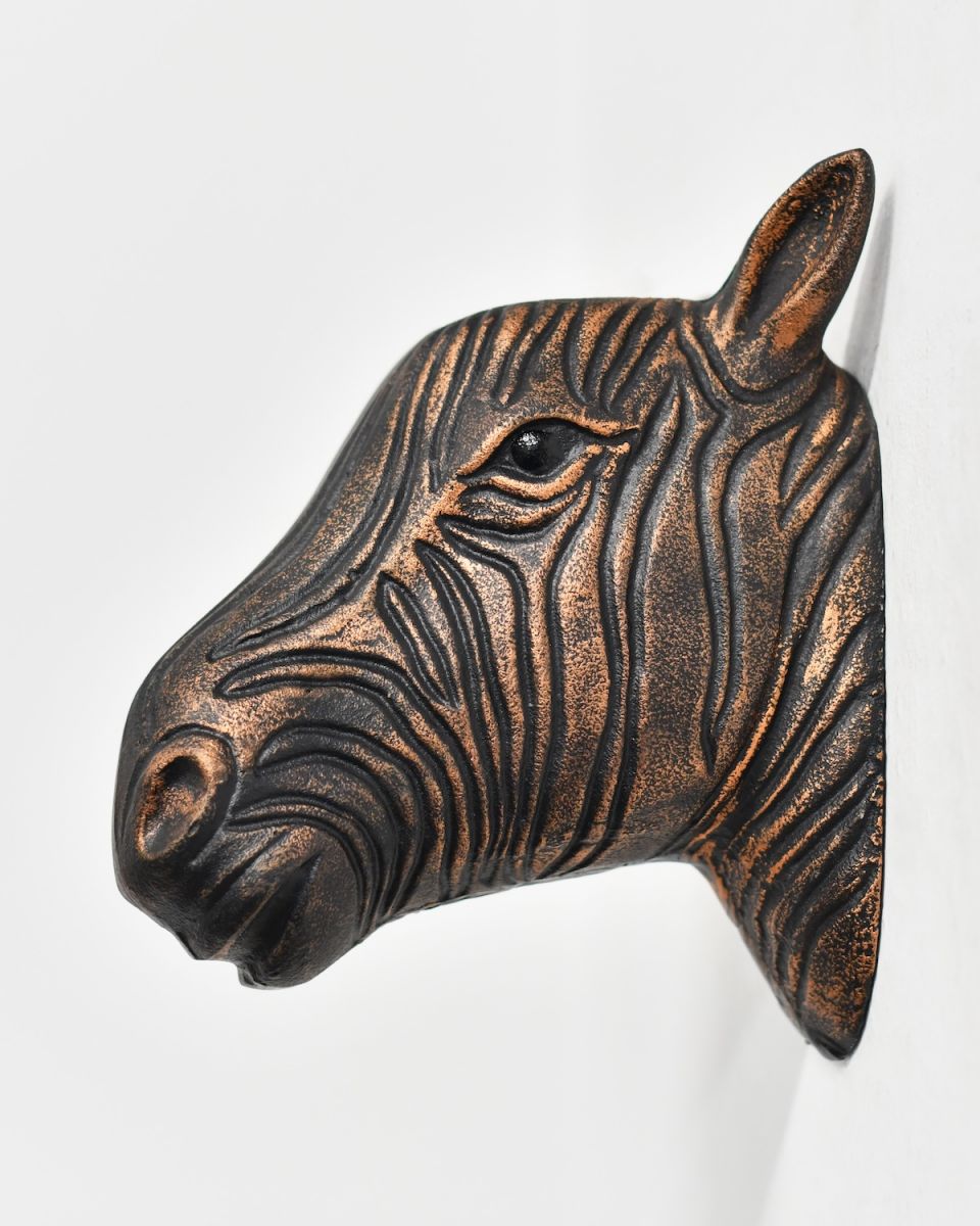 Side view of Copper Zebra Wall Bust