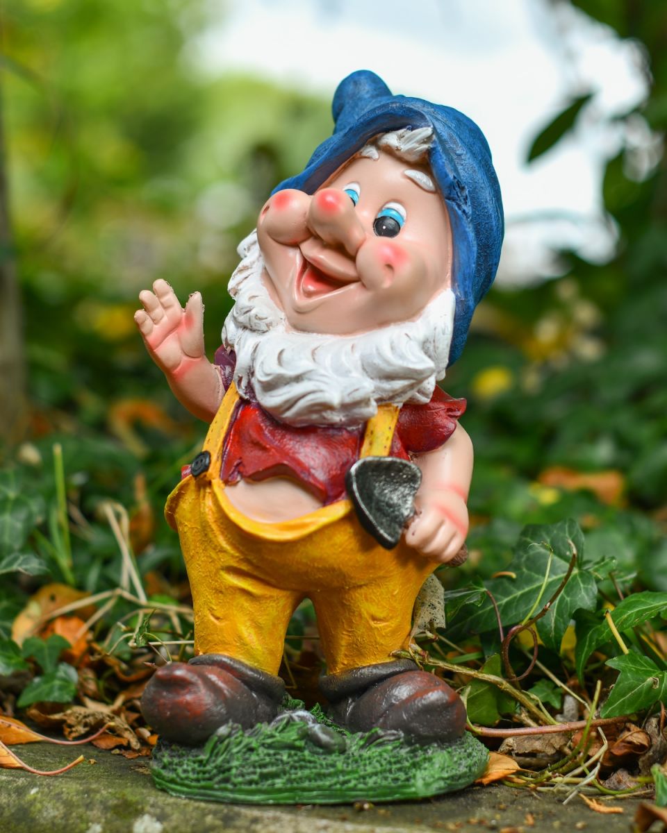 Full view of happy gnome garden ornament