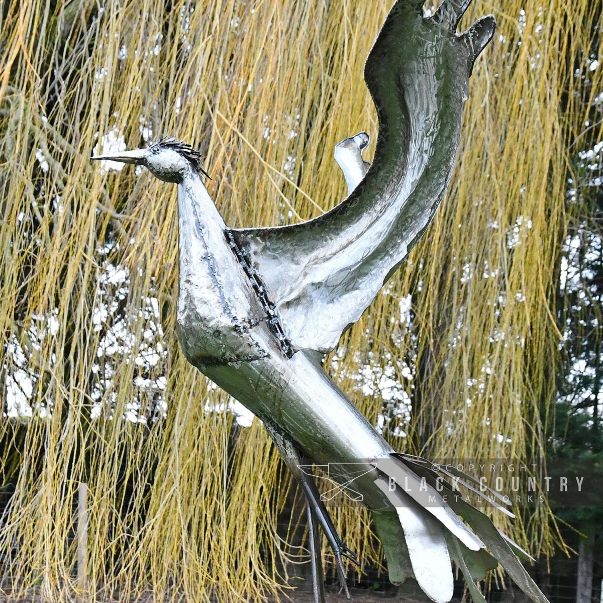Silver Crane Sculpture Flying