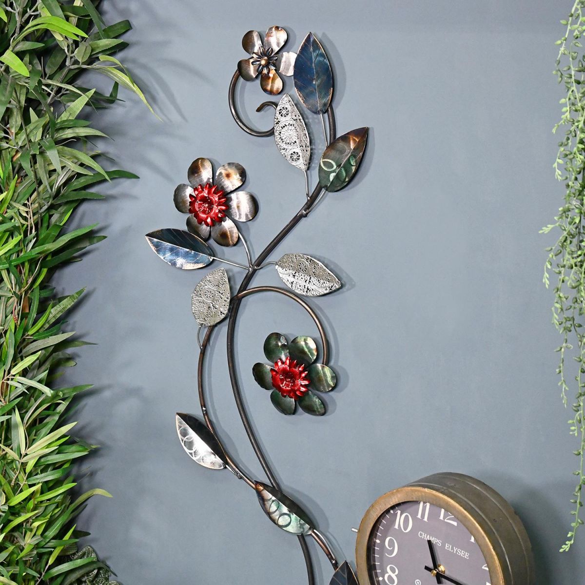 Silver Metallic Flower Wall Art in Situ in the Home