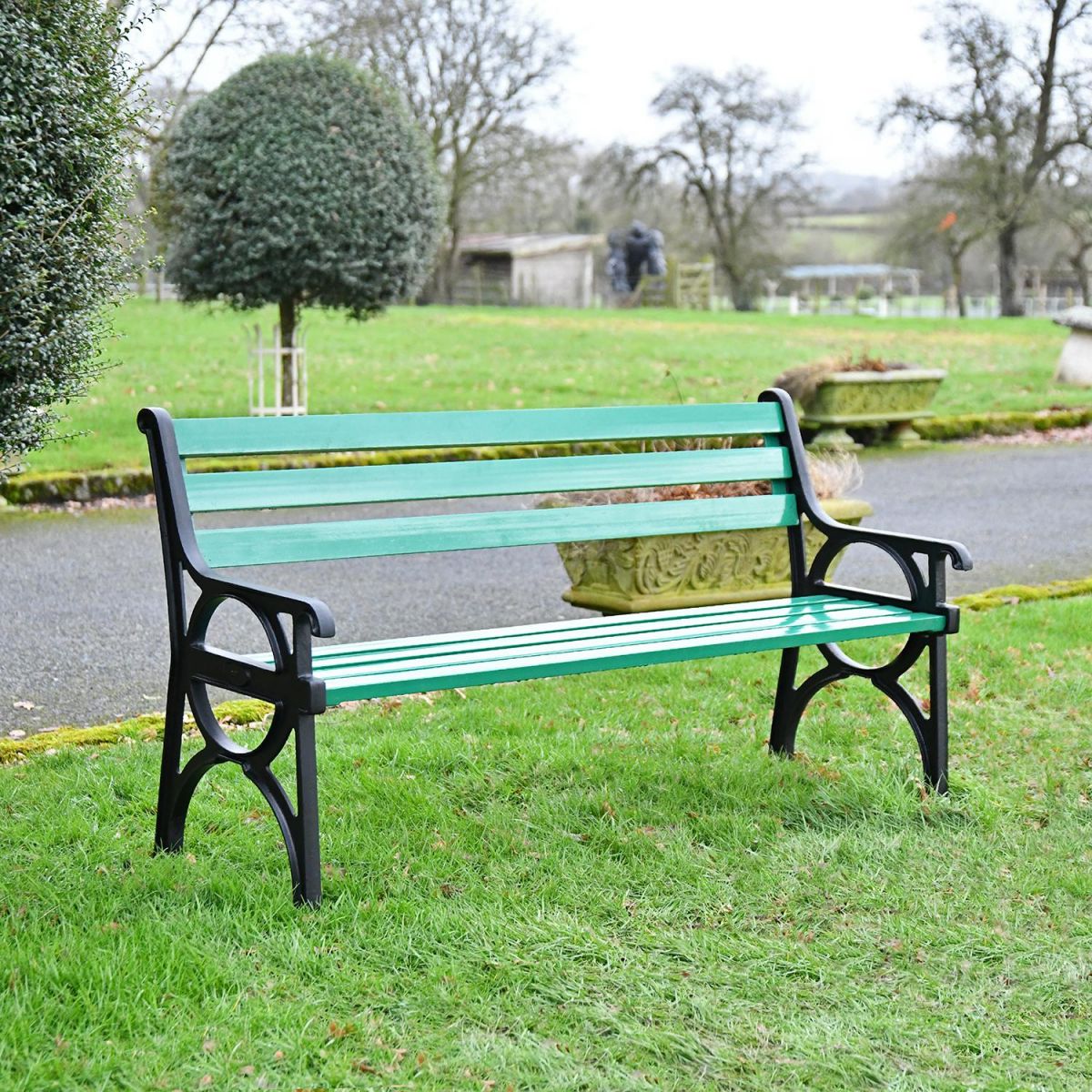 Simplistic Green Park Bench in Situ in the Garden Simplistic Green Park Bench in Situ in the Garden