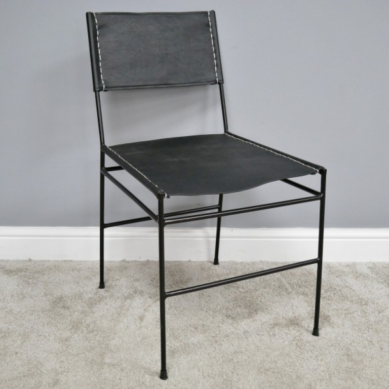 Simplistic Leather & Iron Dining Chair Finished in Black Simplistic Leather & Iron Dining Chair Finished in Black