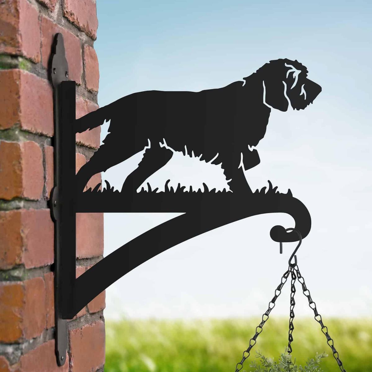 Steel Hanging Basket Bracket with Korthals Griffon Motif