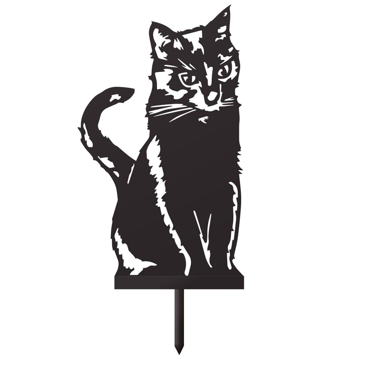 Sitting Cat Silhouette Garden Sculpture in Black