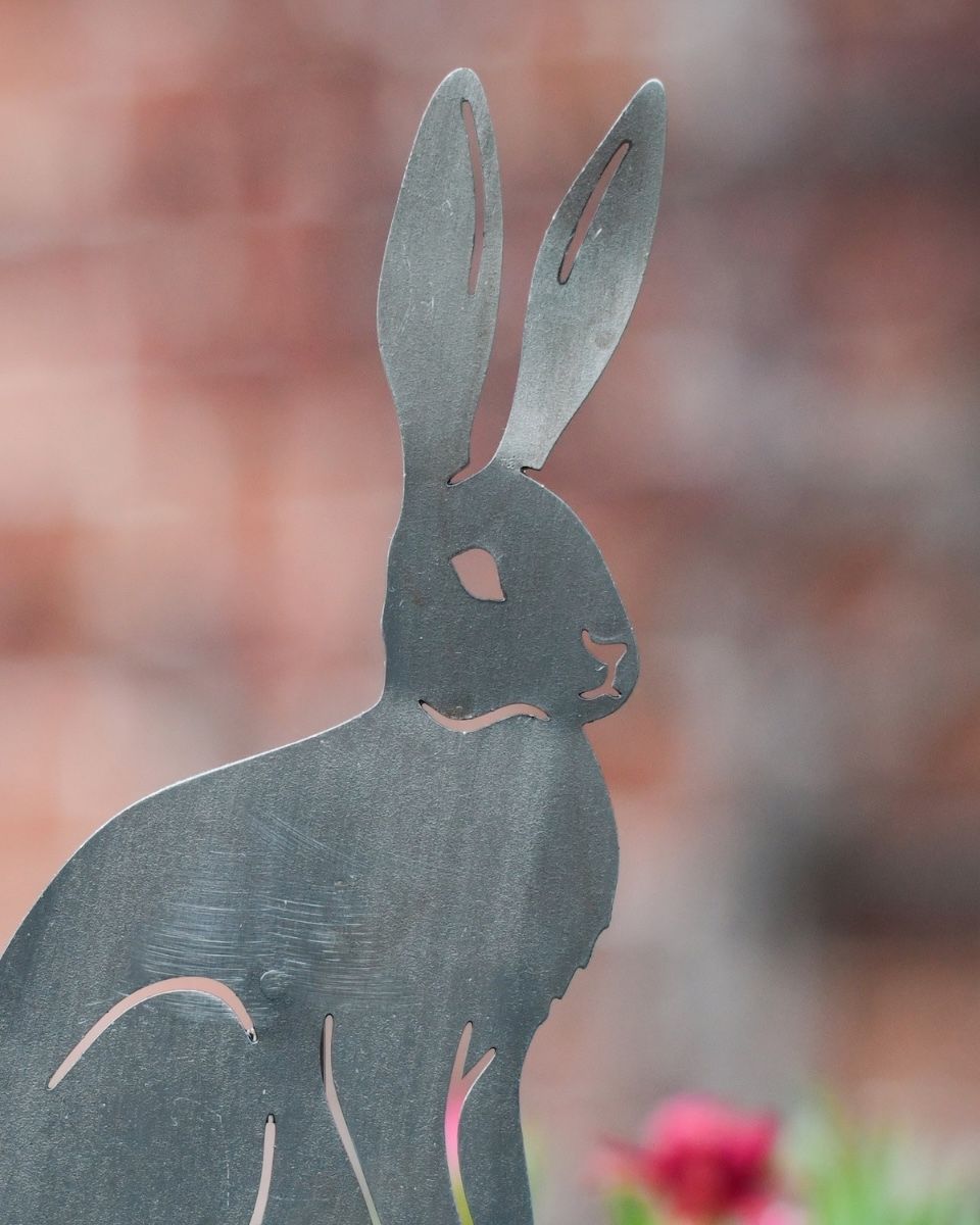 Sitting Hare Artistic Plant Pot Spike - Set of Two close up