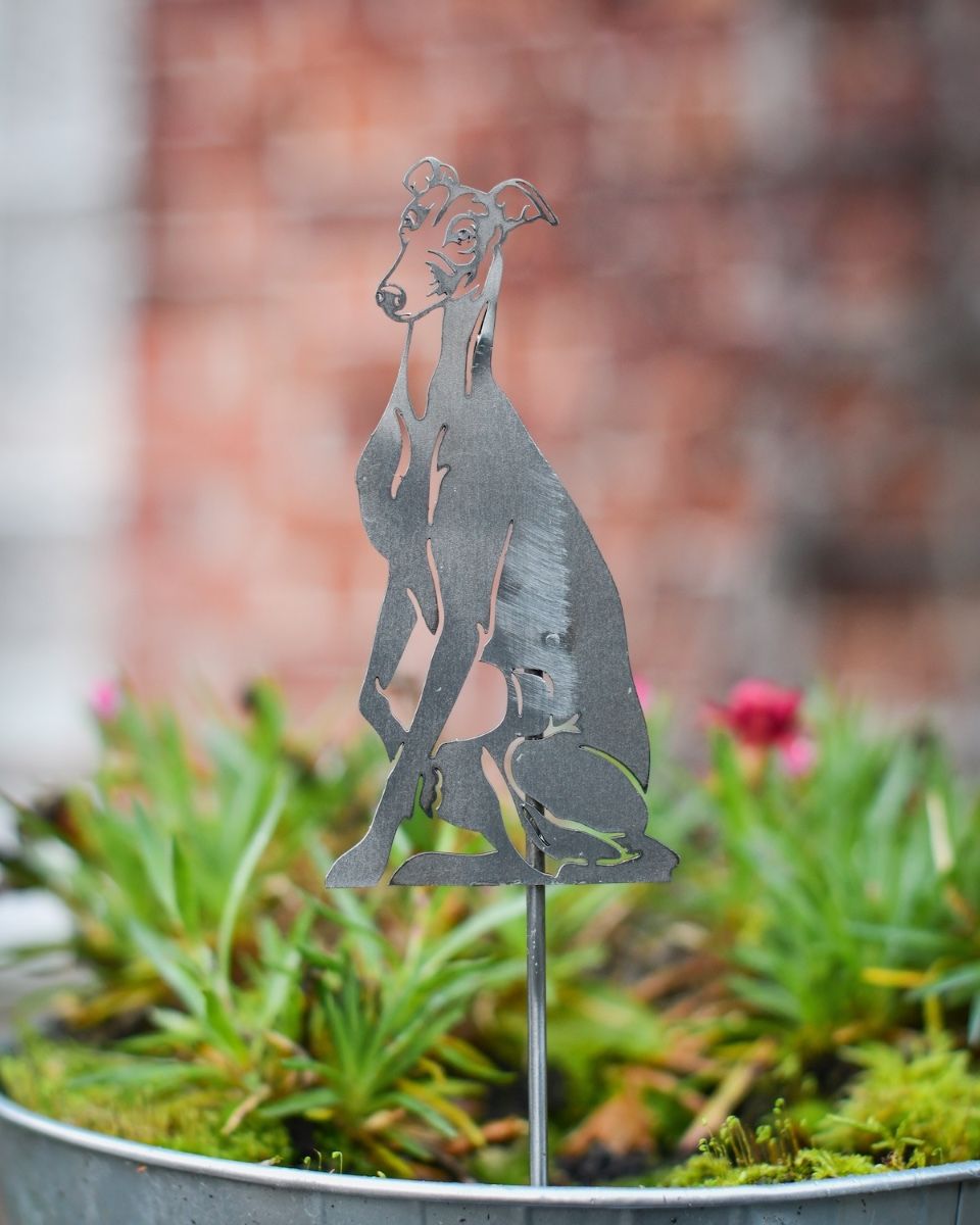 Sitting Whippet Artistic Plant Pot Spike - Set of Two