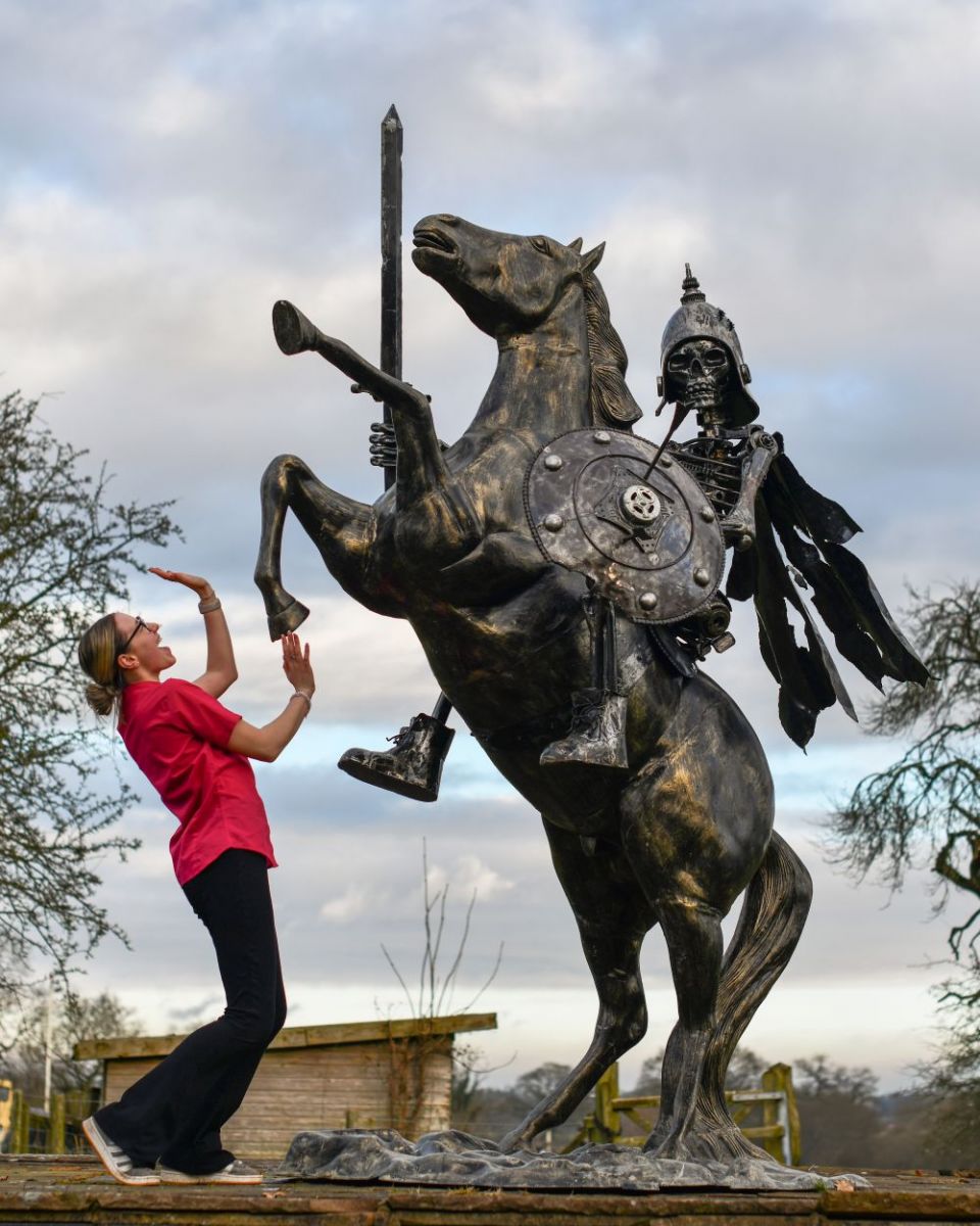 Scale image of Skeleton Warrior Cavalry Recycled Metal Sculpture