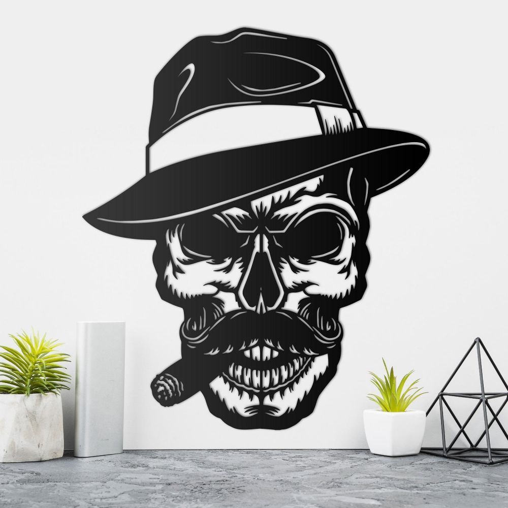 Gangster Skull with Cigar & Hat Wall Art 