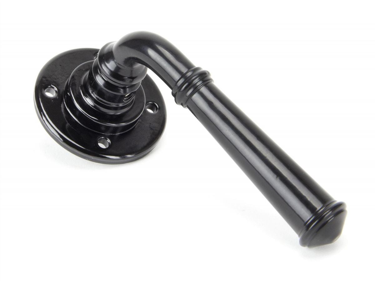 Sleek Black Rounded Unsprung Lever Door Handle on Rose Front Sleek Black Rounded Unsprung Lever Door Handle on Rose Front