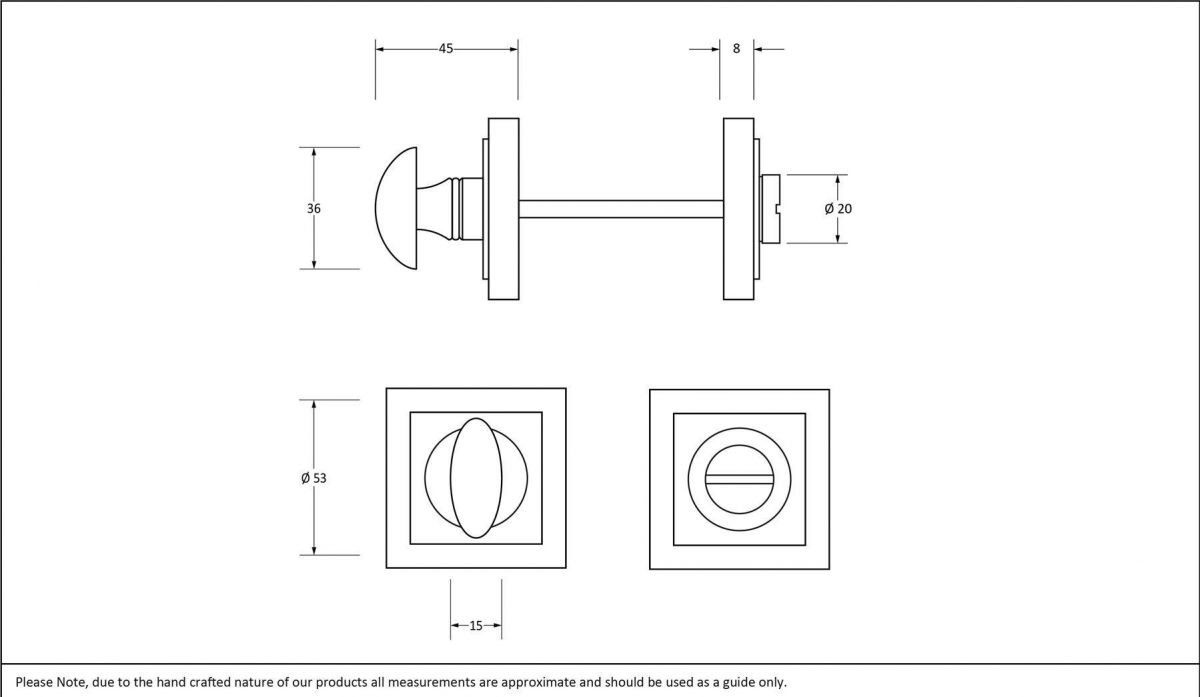 Sleek Black Square Thumbturn Set with Plain Cover Dimensions