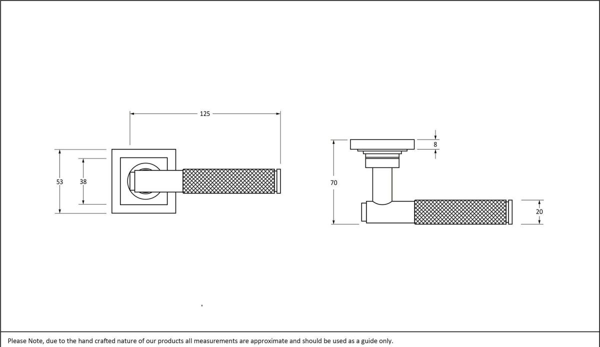 Aged Pewter Textured Unsprung Lever Door Handle on Square Rose Dimensions