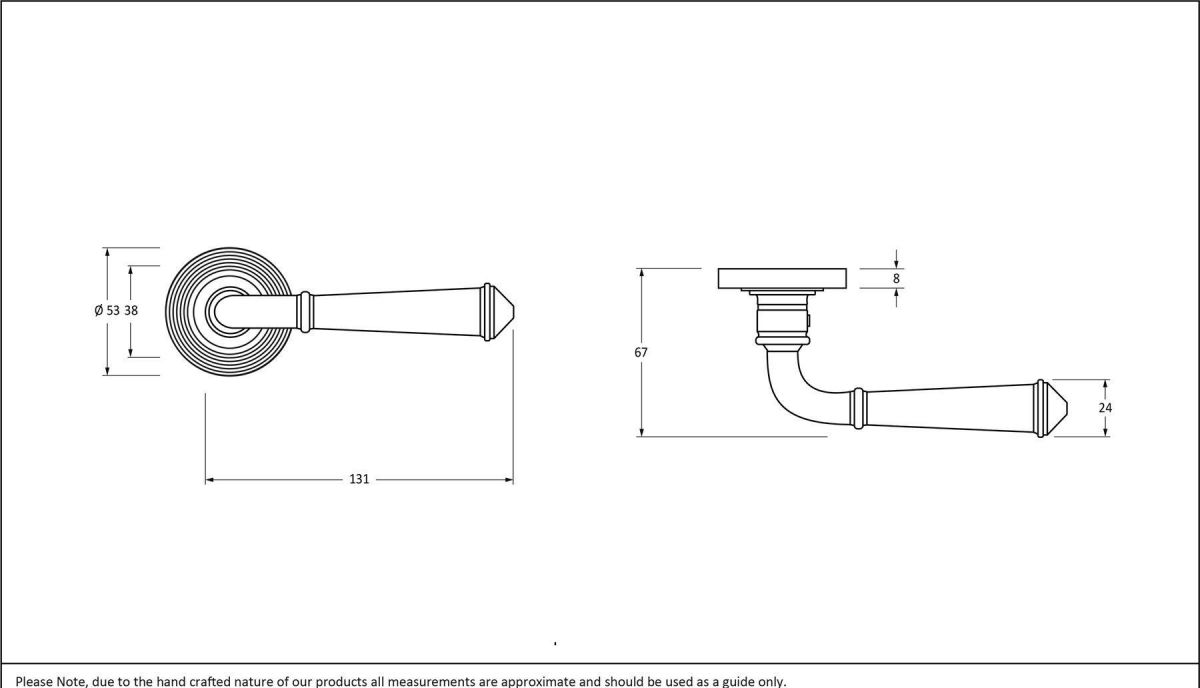 Black Beeswax Lever Door Handle on Beehive Rose Dimensions