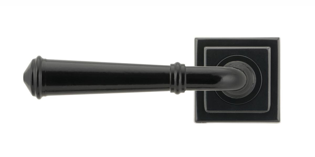 Sleek Midnight Black Lever Door Handle on Square Rose