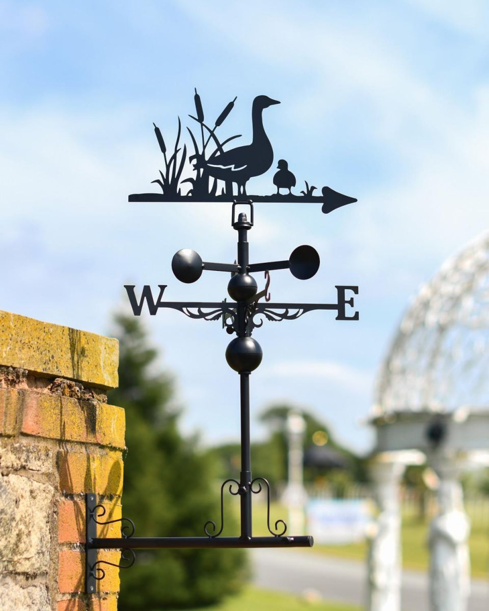 Slim Steel Mother Duck & Duckling Weathervane with Horizontal Mounting Bracket