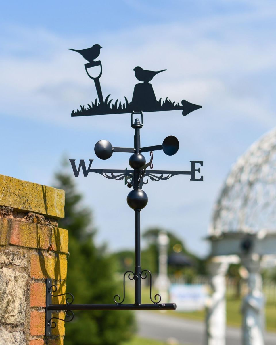 Slim Steel Pair of Robins Weathervane with Horizontal Mounting Brackets