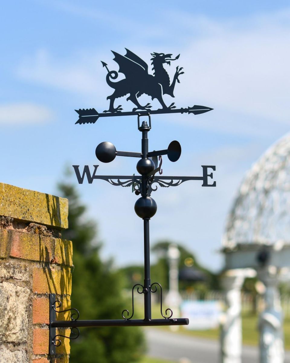 Slim Steel Welsh Dragon Weathervane with Horizontal Mounting Bracket