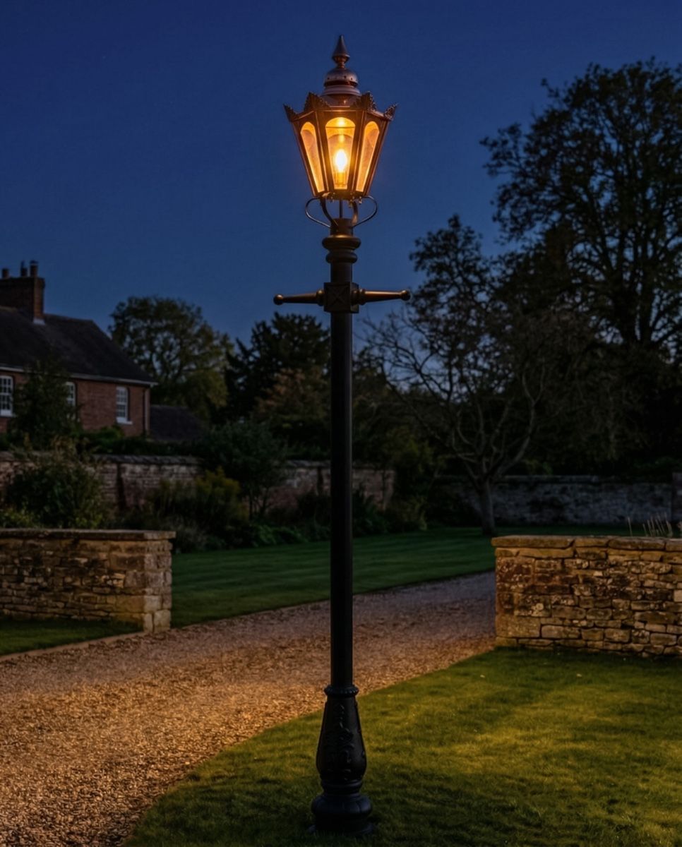 small "Concordia" Lamp Post & Hexagonal Lantern - Copper 3.2m digital illustration
