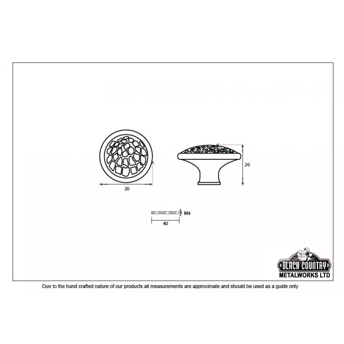 Small Beeswax Beaten Iron Cupboard Knob Dimensions