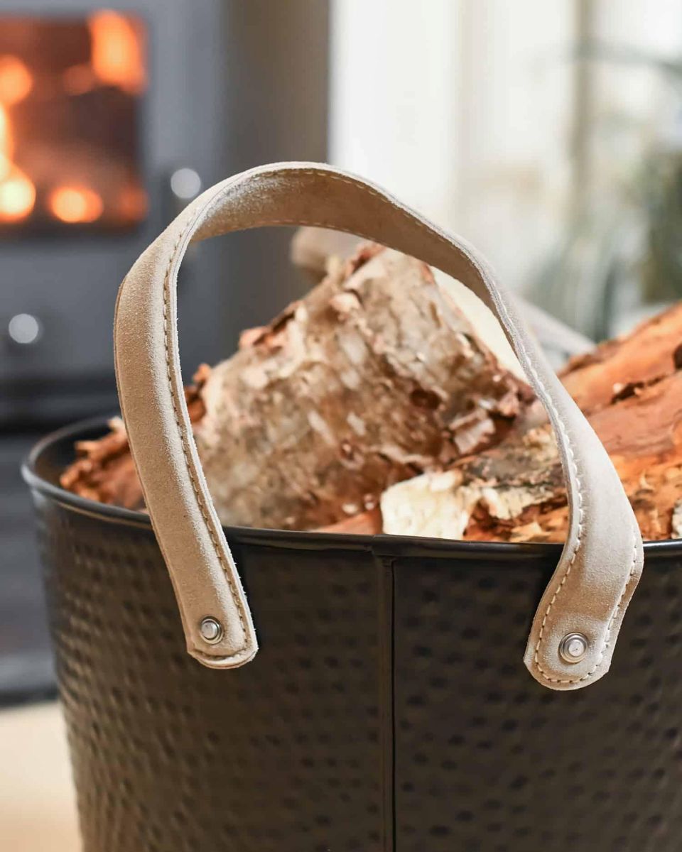 Close-Up of Handles for Small Black Contemporary Dotted Log Basket