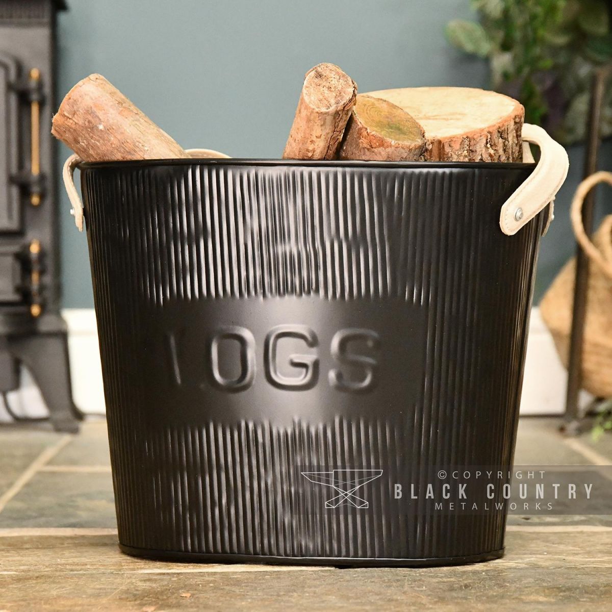 Small Black "Fire Wood" Log Basket 