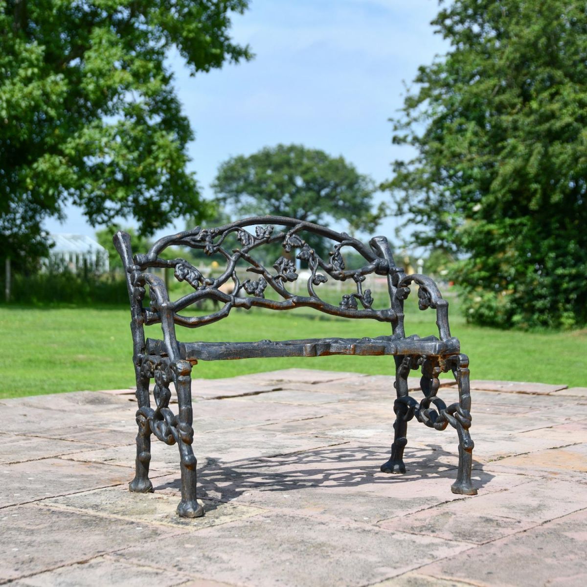 Aged Black Cast Iron Branch Garden Bench