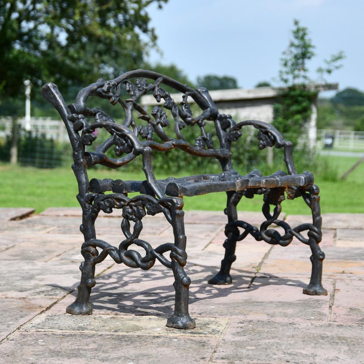 Aged Black Cast Iron Branches Garden Bench 