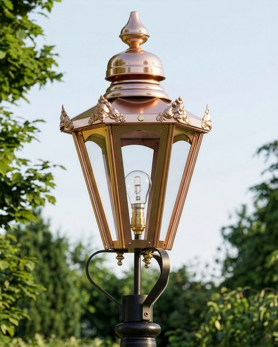 Small Copper Hexagonal Victorian Lamp Post Top Digital Illustration