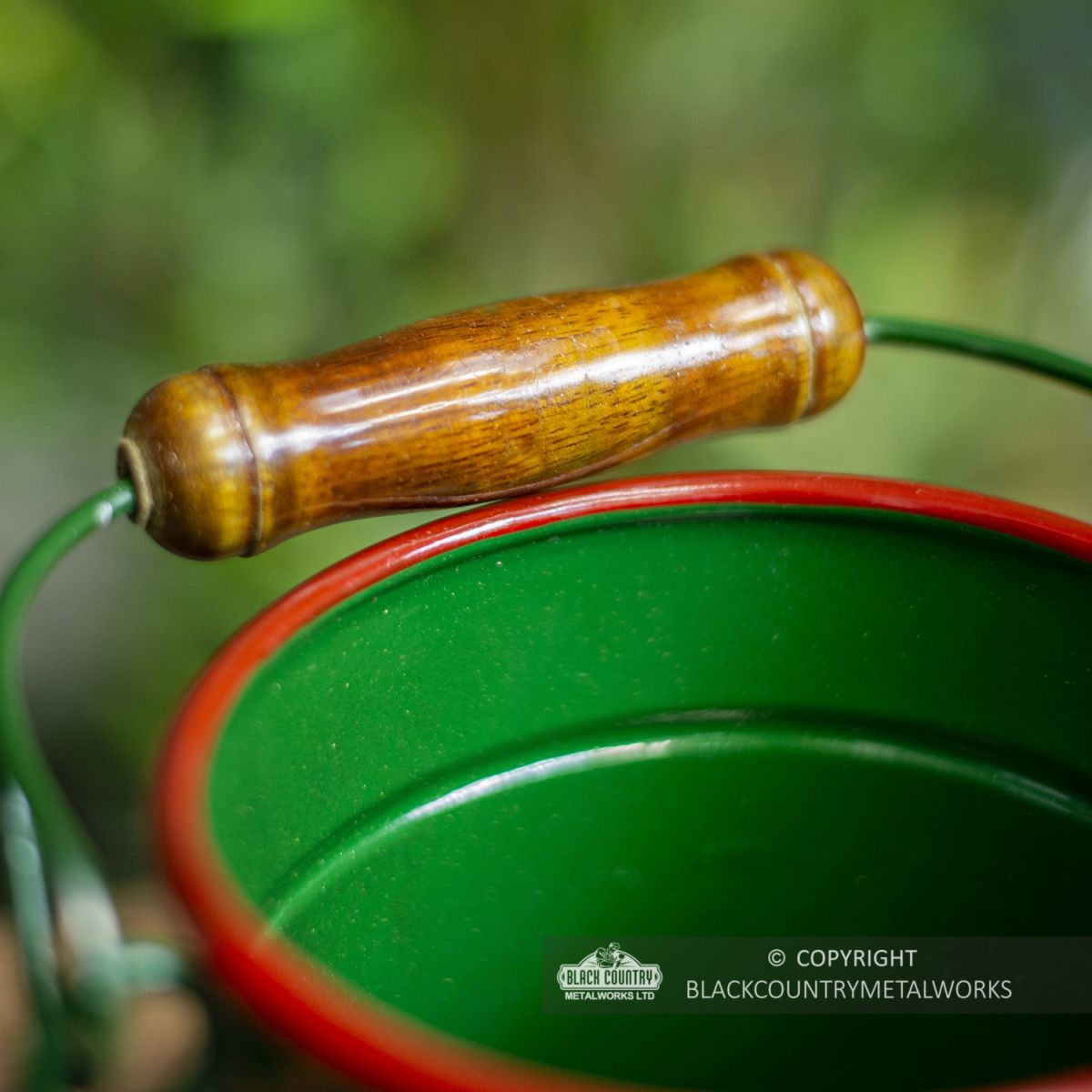 Close-up of the wooden Handle on the Narrowboat Bucket