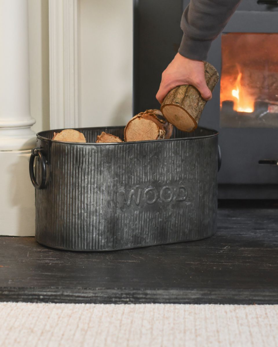 Small Natural Steel "Arreton" Ribbed Log Basket To Scale Small Natural Steel "Arreton" Ribbed Log Basket To Scale