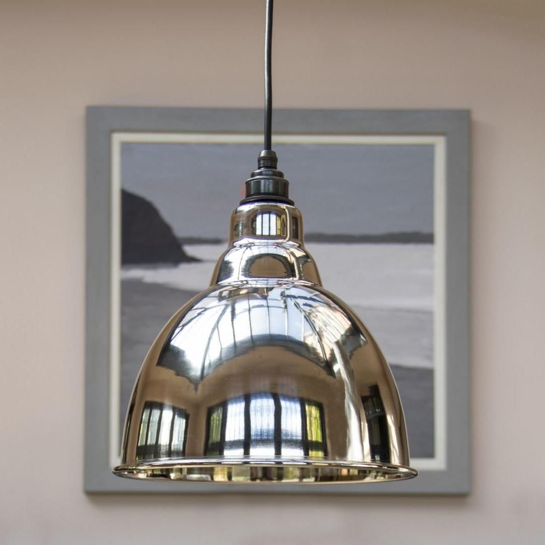 Smooth Nickel Bowl-Shaped Hanging Pendant Light in Situ