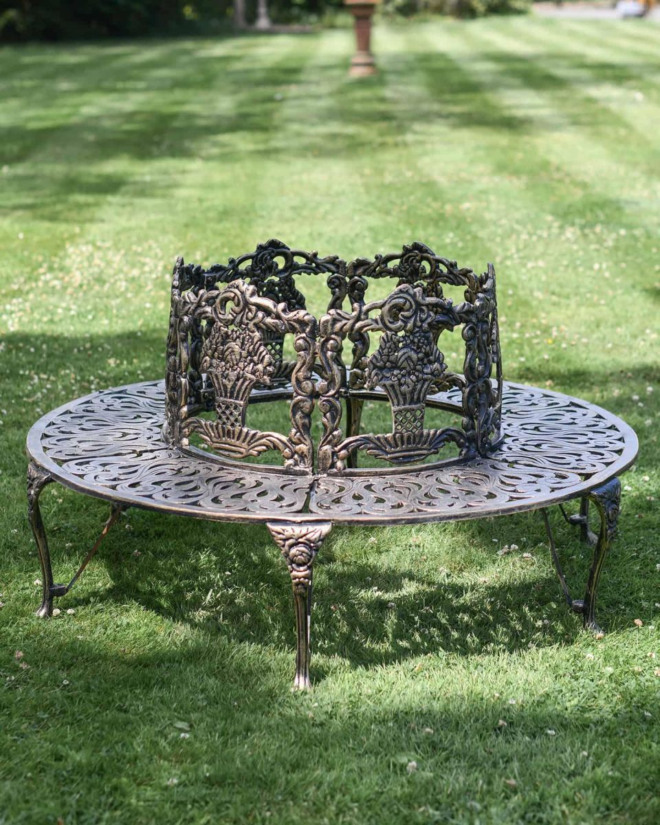 Solid Antique Gold "Royale" Aluminium Full Tree Guard & Bench in Situ