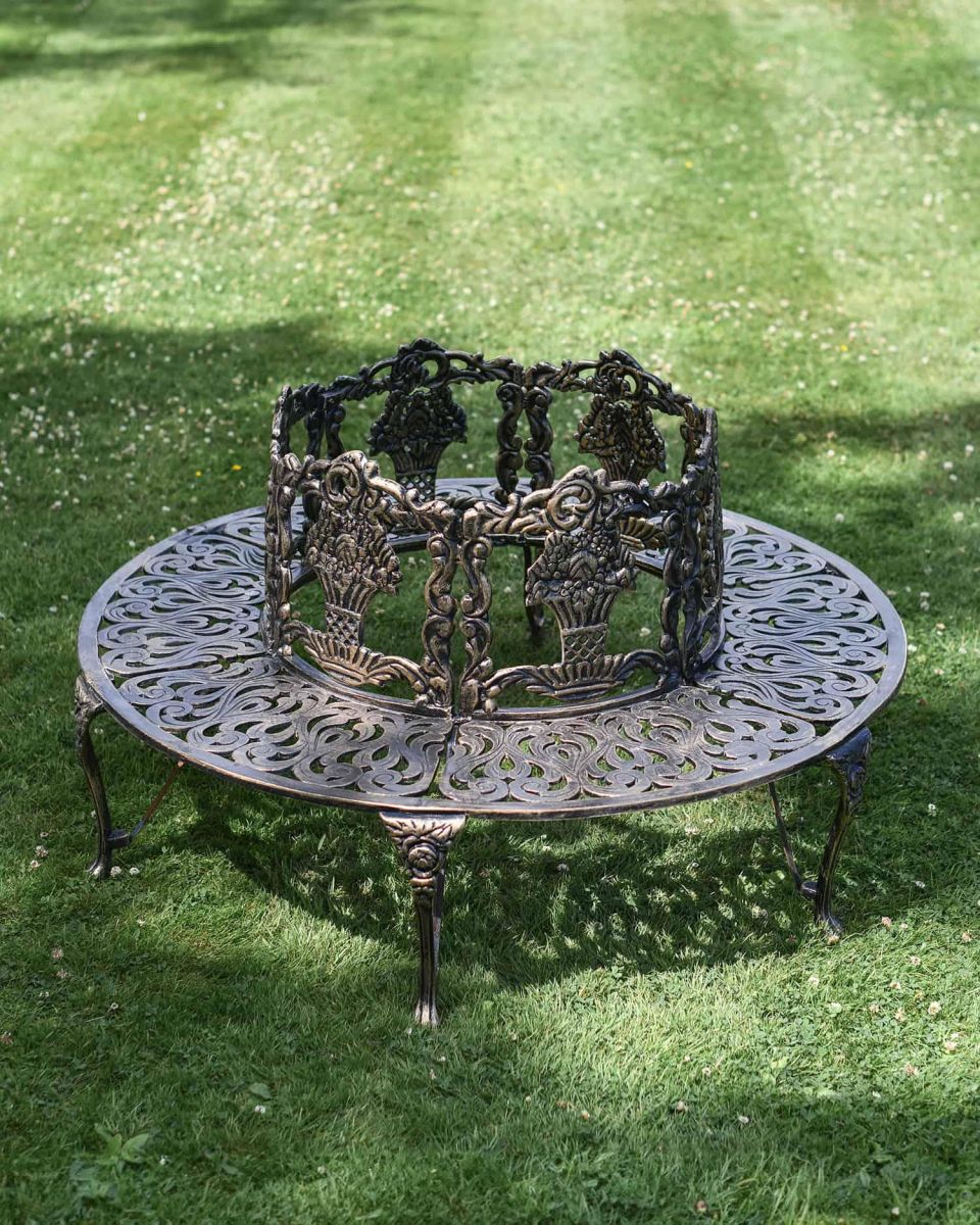 Close-Up of Solid Antique Gold "Royale" Aluminium Full Tree Guard & Bench