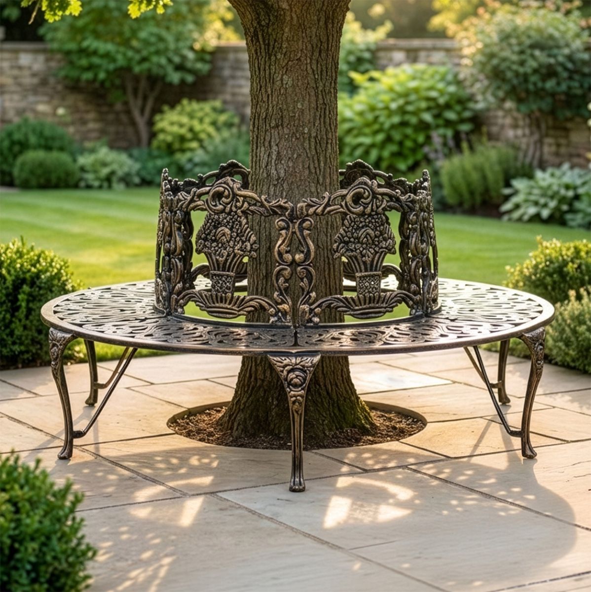 Solid Antique Gold "Royale" Aluminium Full Tree Guard & Bench digital illustration