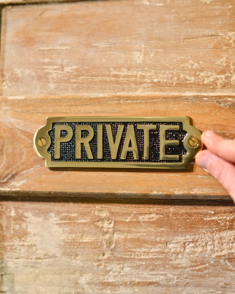 Solid Brass Private House Plaque Sign with Hand for Scale