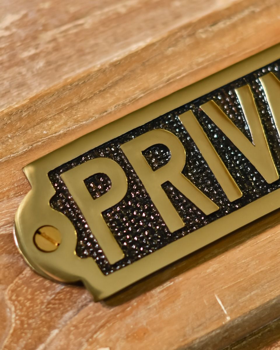 Solid Brass Private House Plaque Sign Close Up Detail