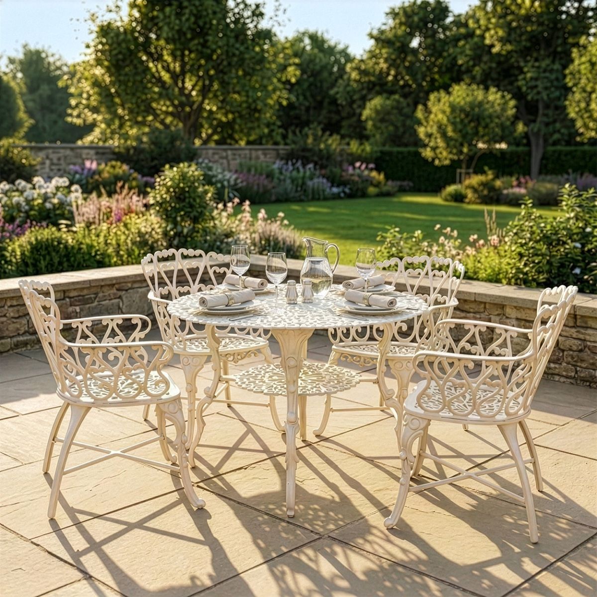 Solid Cream "Edworth Manor" Four Seater Dining Set digital illustration dressed table