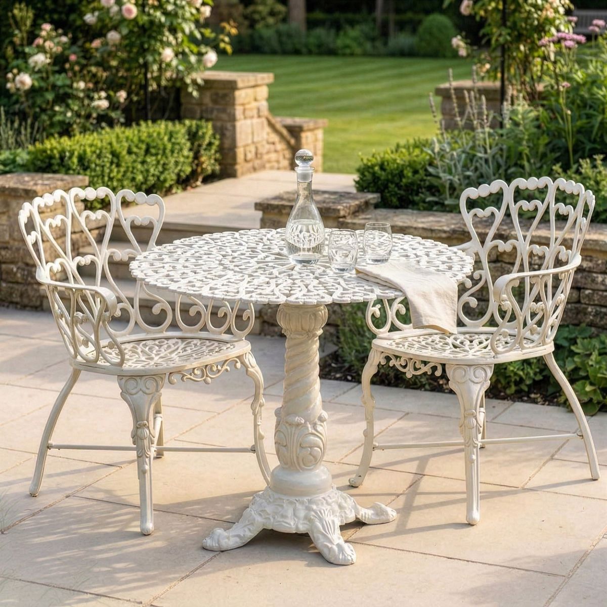 Solid Cream "Royal Ascott" Two Seater Bistro Set digital illustration dressed table