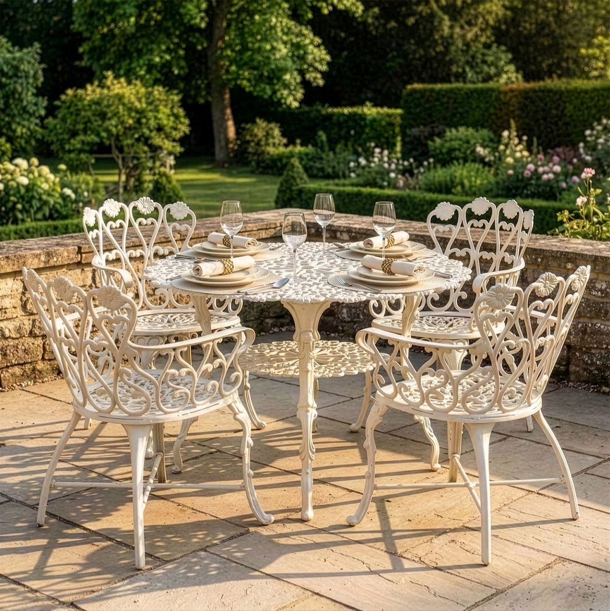 Solid Cream "Wootton House" Four Seat Dining Set digital illustration dressed table