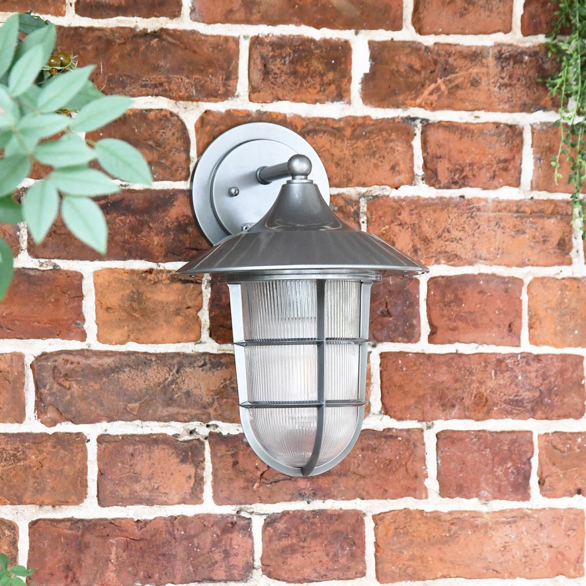 "South Shore" Silver Large Top Fix Wall Lantern in Situ on a Brick Wall