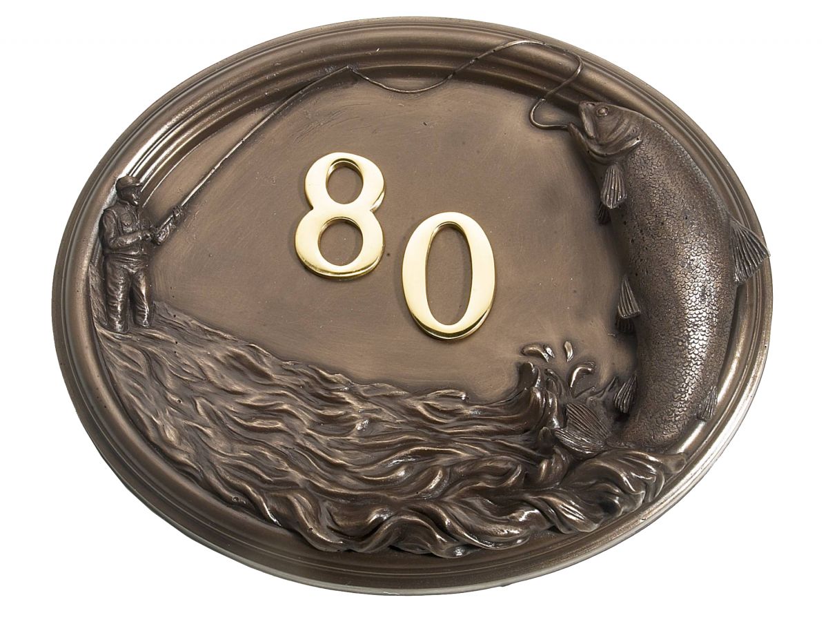 Fisherman house number plaque in a bronze finish Fisherman house number plaque in a bronze finish